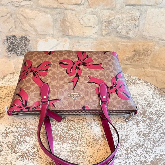 Coach Bow Gallery Signature Tote Handbag Wallet Set Brown Pink NWT - Picture 8 of 17